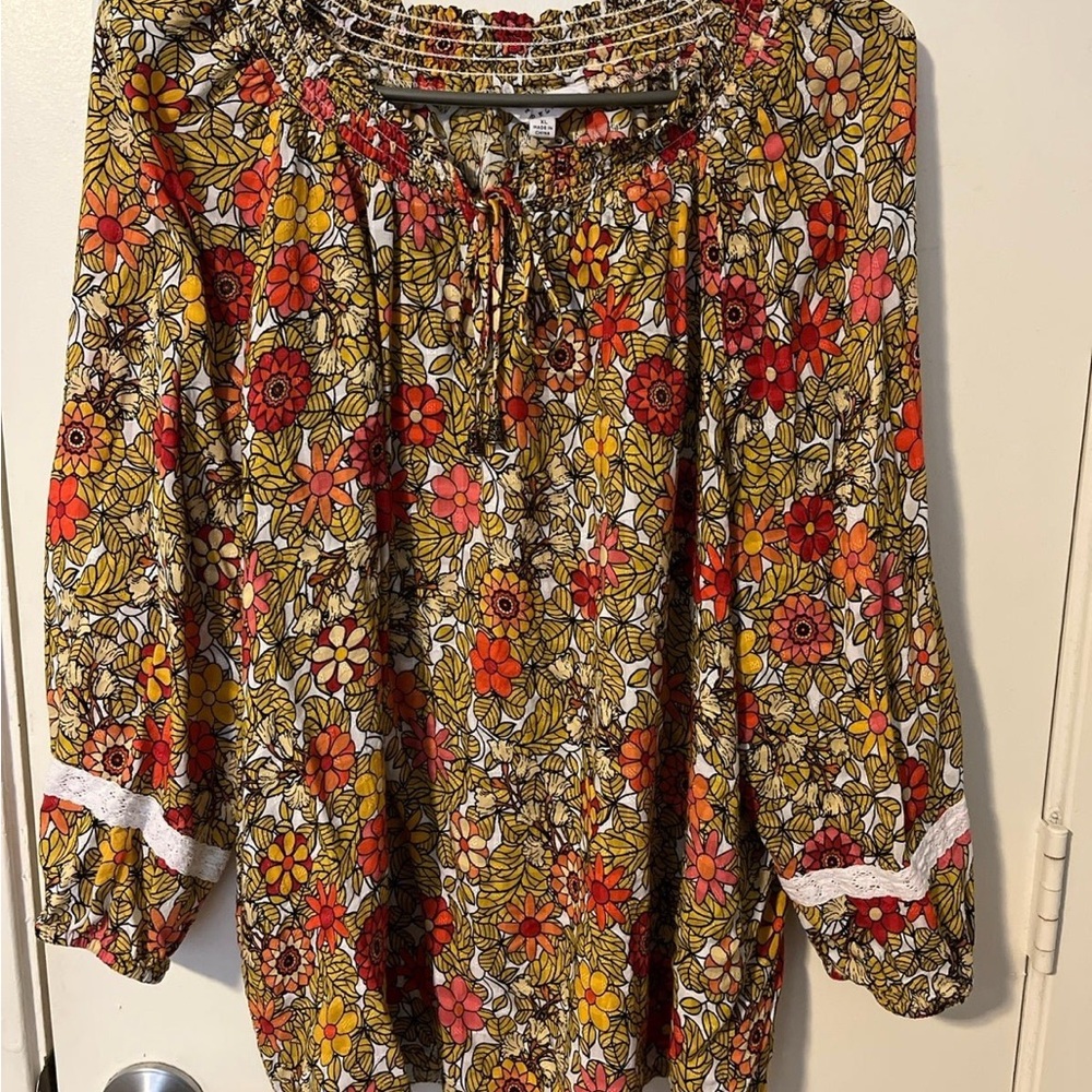 Jane and Delancey Floral Blouse - Red, Yellow, and Pink